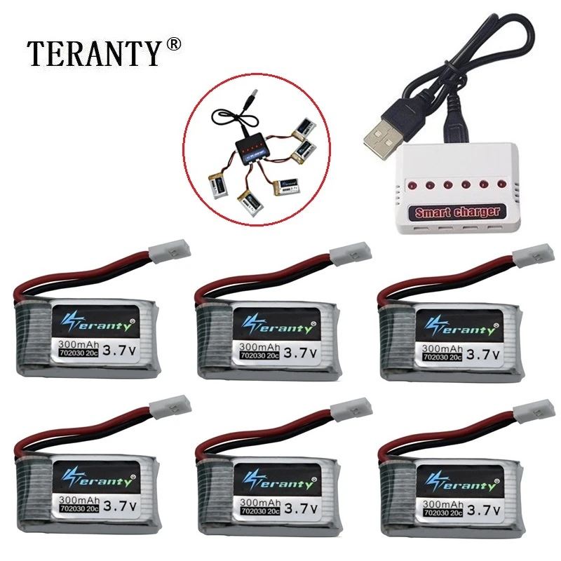 Batería Lipo de 3,7 V y 300mAH + cargador 6 en 1 para Udi U816 U830 F180 E55 FQ777 FQ17W Hubsan H107 Syma X11C FY530 RC Drone batería - imagen 2