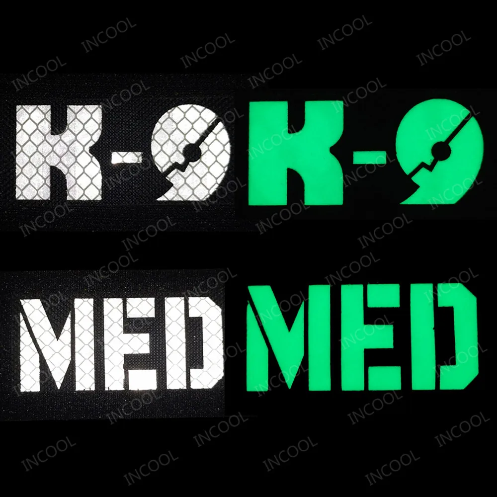 Parche reflectante infrarrojo de dos lados, parche militar táctico 3D, insignias con apliques para el brazo, color blanco, perro MED K9, brilla en la oscuridad - imagen 4