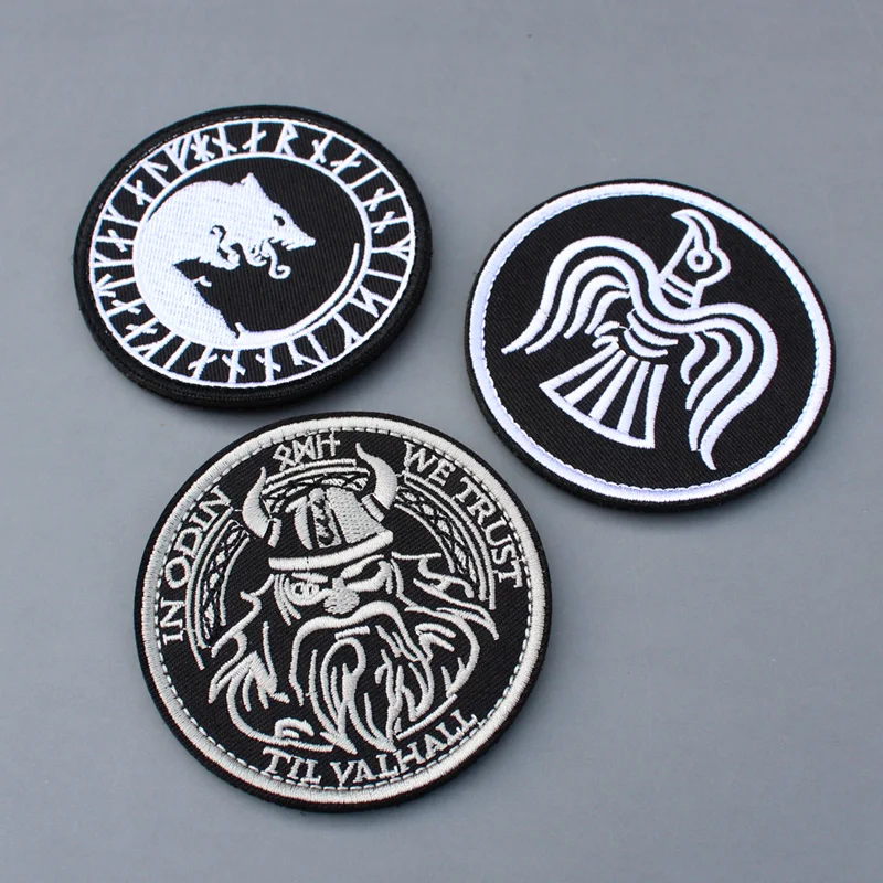 Parches tácticos bordados de lobo vikingo nórdico, insignias bordadas, pegatinas Rojas blancas para ropa, mochila, decoración de mezclilla - imagen 3