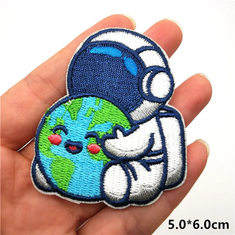 Parches de astronauta Space Moon, insignias autoadhesivas, rayas de costura, apliques de chaqueta, pegatinas, parches bordados para planchar en la ropa - imagen 3