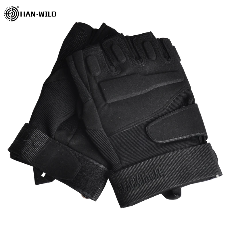 HAN WILD guantes sin dedos guantes tácticos para senderismo Paintball Airsoft combate lucha nudillo duro guantes de medio dedo - imagen 4
