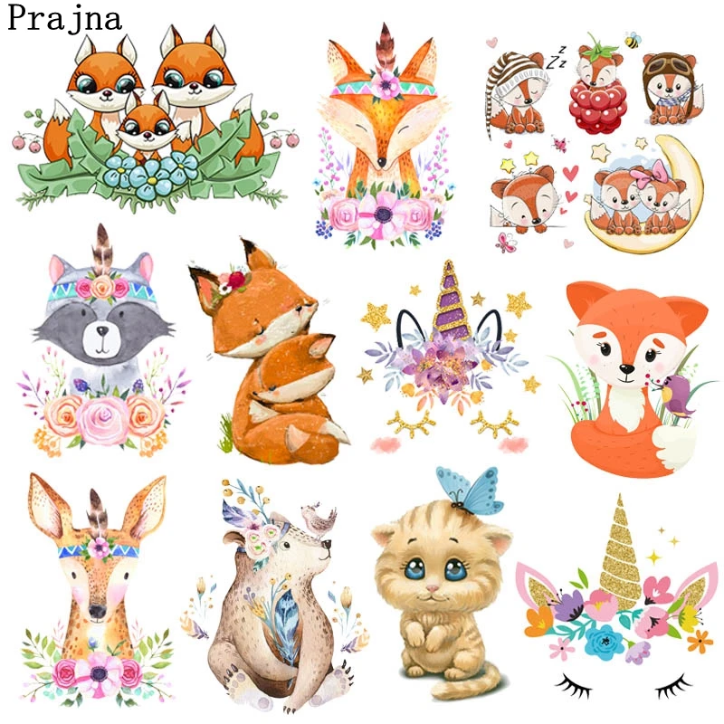 Pegatinas de transferencia térmica para ropa, parches de unicornio, zorro, gato, transferencia térmica para ropa, insignias de animales de dibujos animados - imagen 2