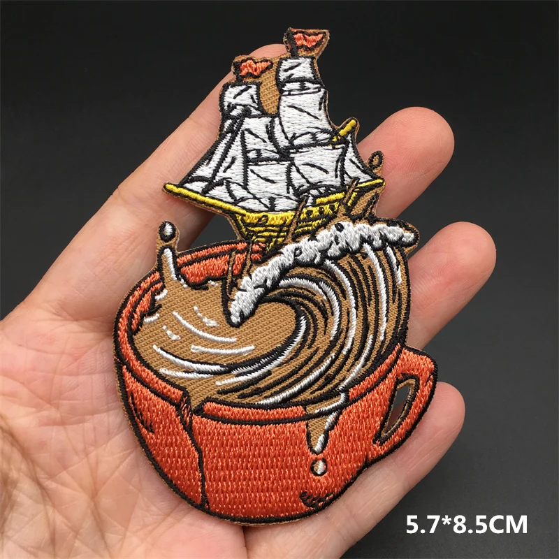 Parches bordados de olas oceánicas para ropa, parches de hierro de Van Gogh para ropa, insignias a rayas, pegatinas de costura Diy - imagen 4