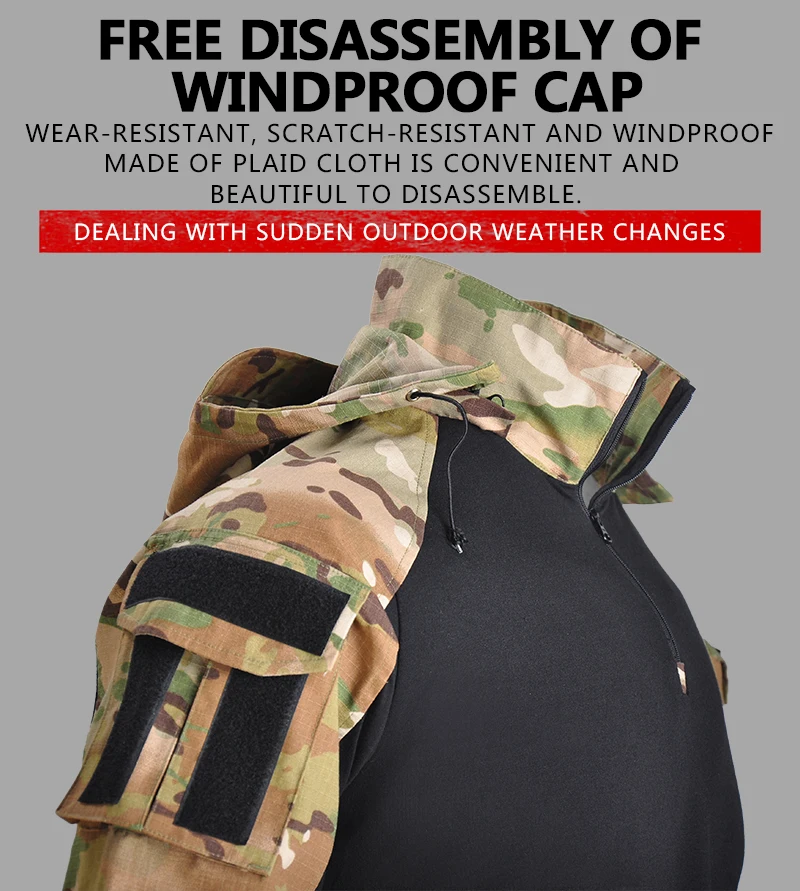 Camisetas tácticas de senderismo para hombre, pantalones cortos de manga larga de camuflaje, camisa de escalada para caza, ropa deportiva transpirable para hombre - imagen 5