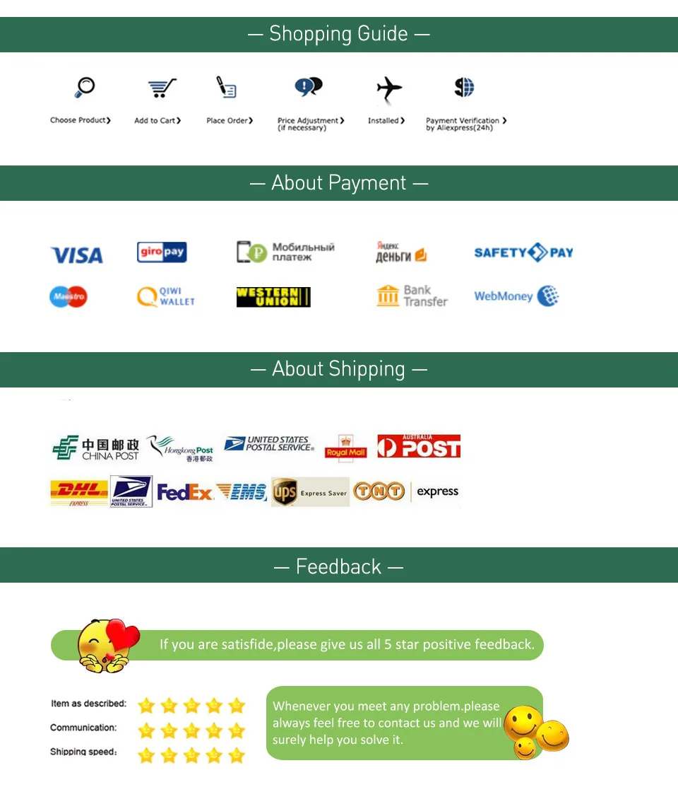 Una guía de compras verde y blanca con logotipos de iconos