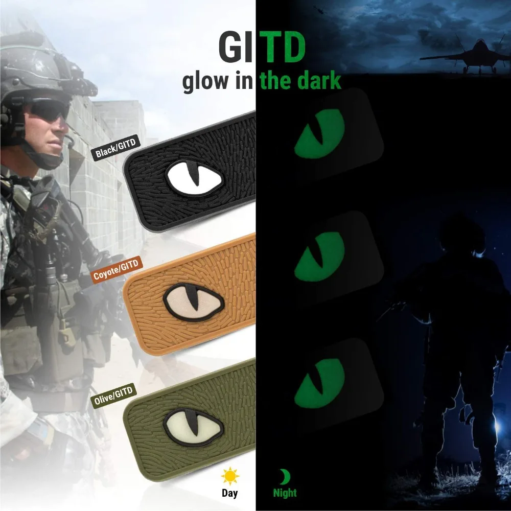 Parche táctico de ojos de gato, parche de insignia de etiqueta GITD que brilla en la oscuridad, bolsa de casco táctico, uniforme de chaqueta - imagen 4