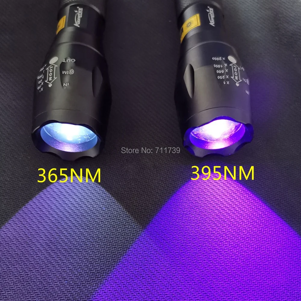 Linterna LED UV con Zoom, marcador de tinta Invisible de 365nm y 395nm, orina para perros y gatos, tiña, dinero, escorpión, luz fluorescente, uso AAA 18650 - imagen 4