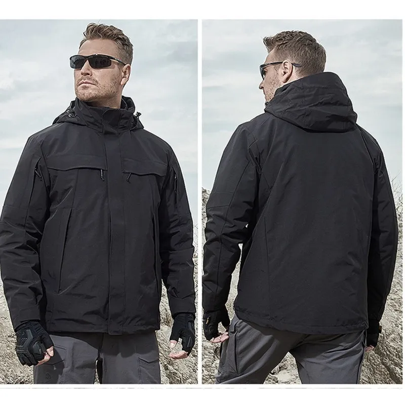 Chaqueta cortavientos 3 en 1 para hombre, abrigo táctico desmontable grueso, resistente al viento, para escalada al aire libre, senderismo y entrenamiento, talla grande - imagen 3