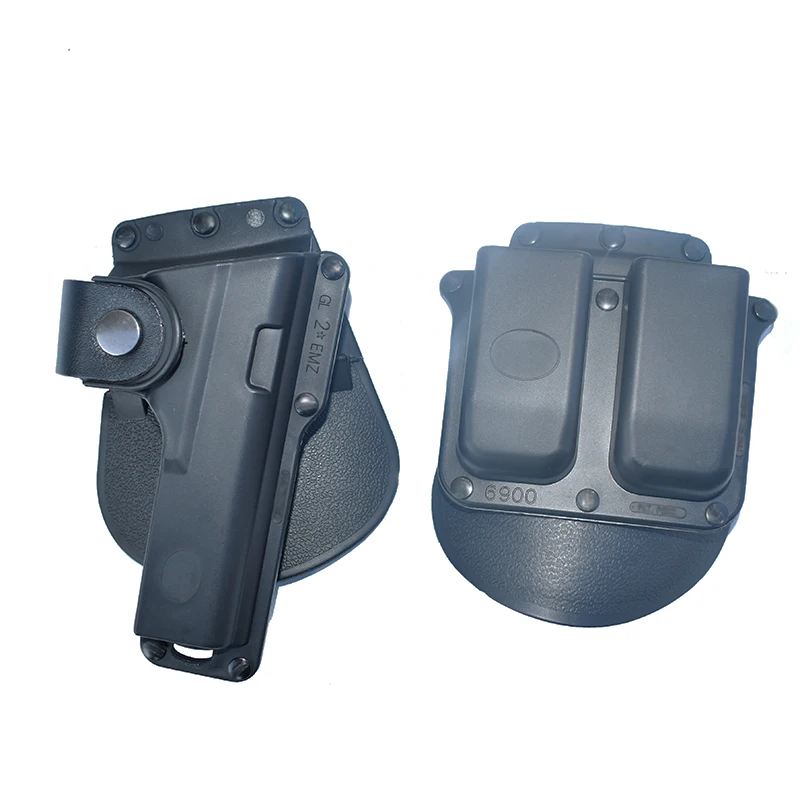 Funda de pistola táctica compatible con Glock 17/22/23 W/Retención de correa de cuero con doble cargador 6900