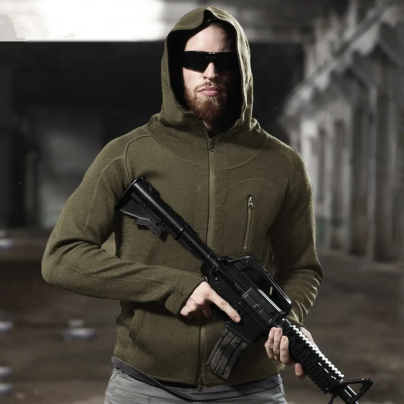 Sudadera fina con capucha para hombre, abrigo de punto para deportes al aire libre, senderismo, escalada, chaqueta táctica de tejido suave, Tops, Otoño e Invierno - imagen 2