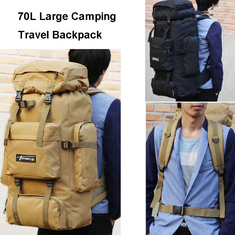 Mochila táctica para acampar, bolsa de viaje para montañismo, deportes al aire libre, Molle, senderismo, equipaje de hombro, bolsa de camuflaje, 70l - imagen 3