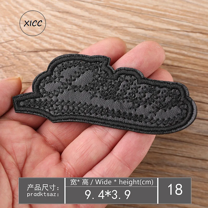 Parches bordados de cuero PU negro para planchar, pegatinas de rayas de estrella, para ropa, zapatos, pantalones, bolsas, apliques, insignia - imagen 3