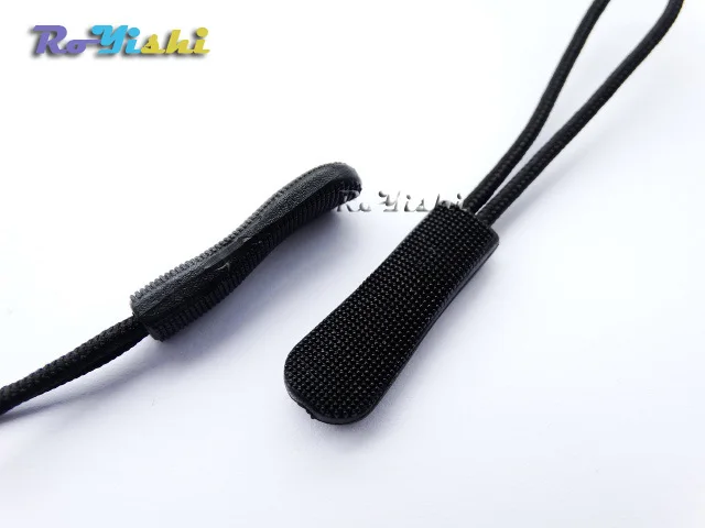 Tiradores de cremallera con extremos de cuerda, hebilla de Clip de cremallera negra para accesorios de Paracord/mochila/ropa, 50 unids/paquete - imagen 3
