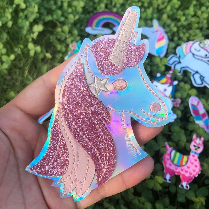 Prajna-Parches coloridos de unicornio para ropa, bordado a rayas de arcoíris, parches para planchar en la ropa, DIY para camisetas de niños, ropa - imagen 3