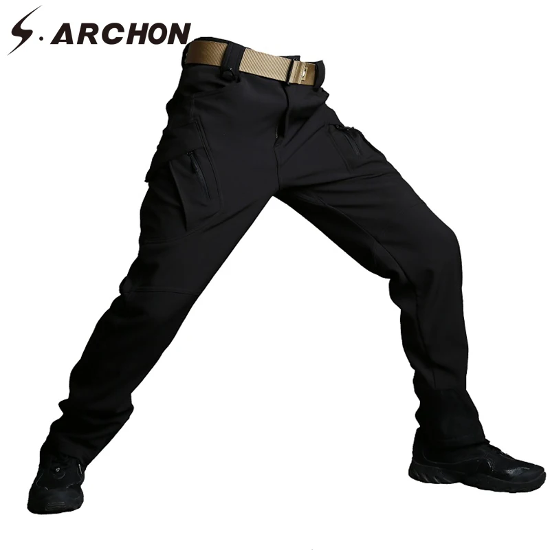 Pantalones militares impermeables de piel de tiburón para hombre, pantalón táctico de carga, informal, con múltiples bolsillos, Invierno - imagen 3