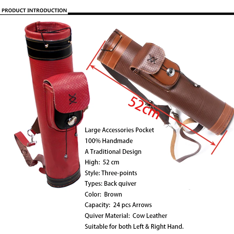 Mochila tradicional de cuero para tiro con arco, aljaba trasera para hombro, soporte para flecha, bolsa grande con correas, bolsa de almacenamiento para cinturón para caza y tiro - imagen 4