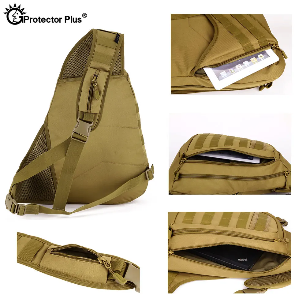 Mochila táctica protectora PLUS para ordenador portátil, bolsa de pecho de campo para deportes al aire libre, senderismo, impermeable, un solo hombro, 14 pulgadas - imagen 4