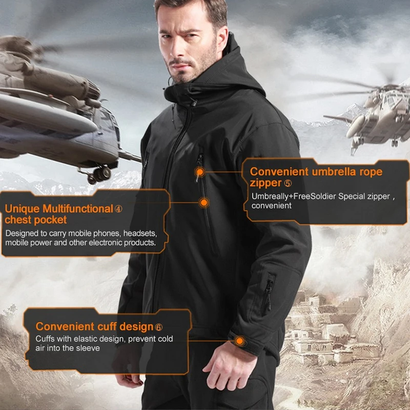 FREE SOLDIER-ropa de deporte al aire libre para hombre, chaquetas de acampada, escalada, senderismo, tejido polar Softshell, impermeable al instante - imagen 4