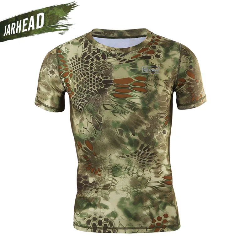 Camiseta de camuflaje militar para hombre, camisa de manga corta de secado rápido para combate táctico del ejército al aire libre, cuello redondo, Verano - imagen 3