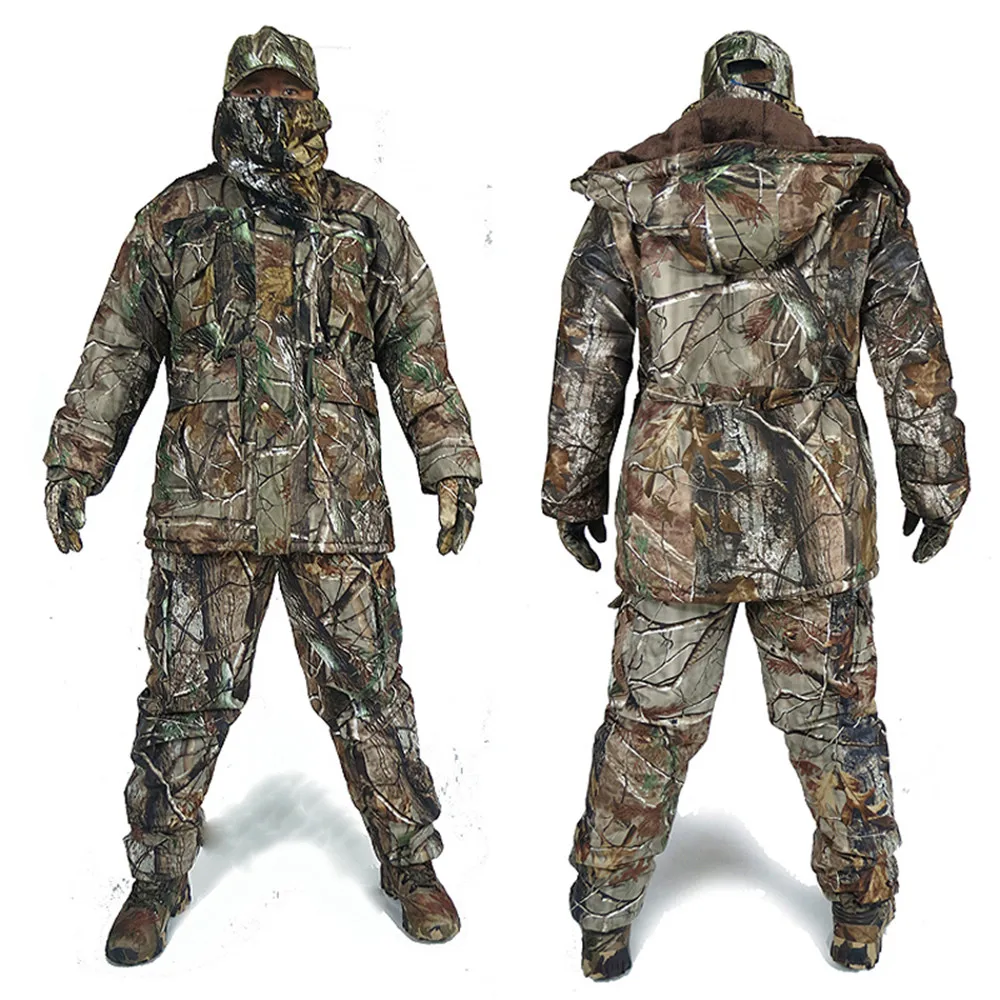 Traje Ghillie térmico impermeable para caza y pesca, chaqueta con capucha de combate táctico al aire libre, pantalones, traje CS, Camo biónico, árbol, Invierno - imagen 4