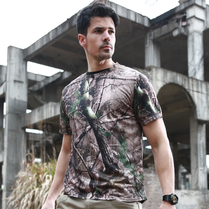 Camiseta deportiva de secado rápido transpirable de manga corta de verano para hombre, camisas de entrenamiento militar táctico de camuflaje de poliéster suave - imagen 5