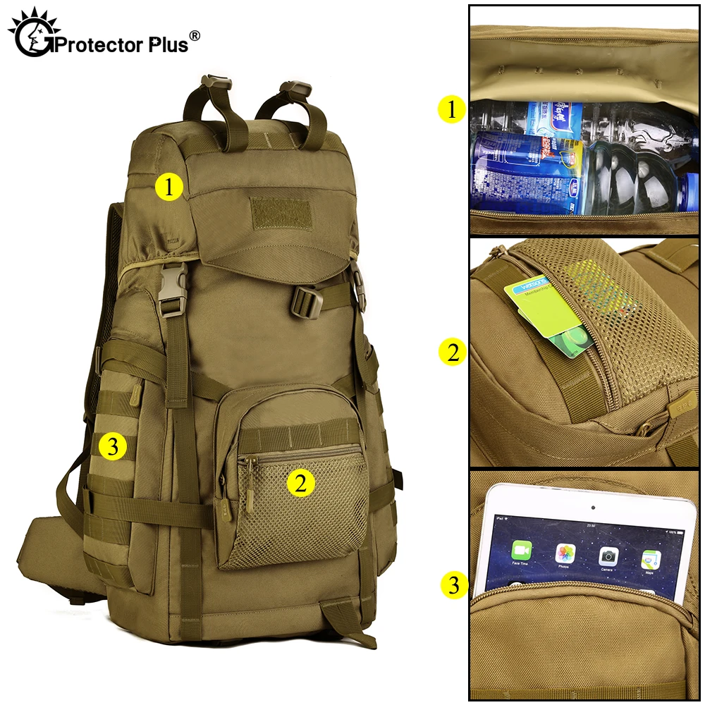 Bolsa de alpinismo al aire libre, mochila de hombro resistente al agua, bolsa de gran capacidad, ventilador táctico del ejército, viaje deportivo, PROTECTOR PLUS - imagen 3