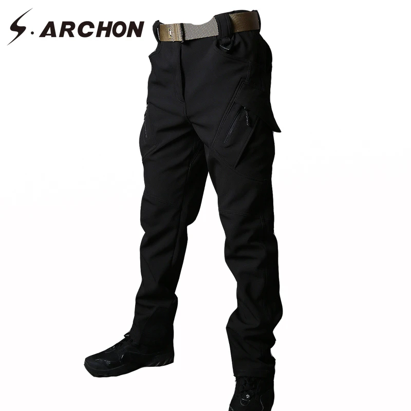Pantalones militares impermeables de piel de tiburón para hombre, pantalón táctico de carga, informal, con múltiples bolsillos, Invierno - imagen 4