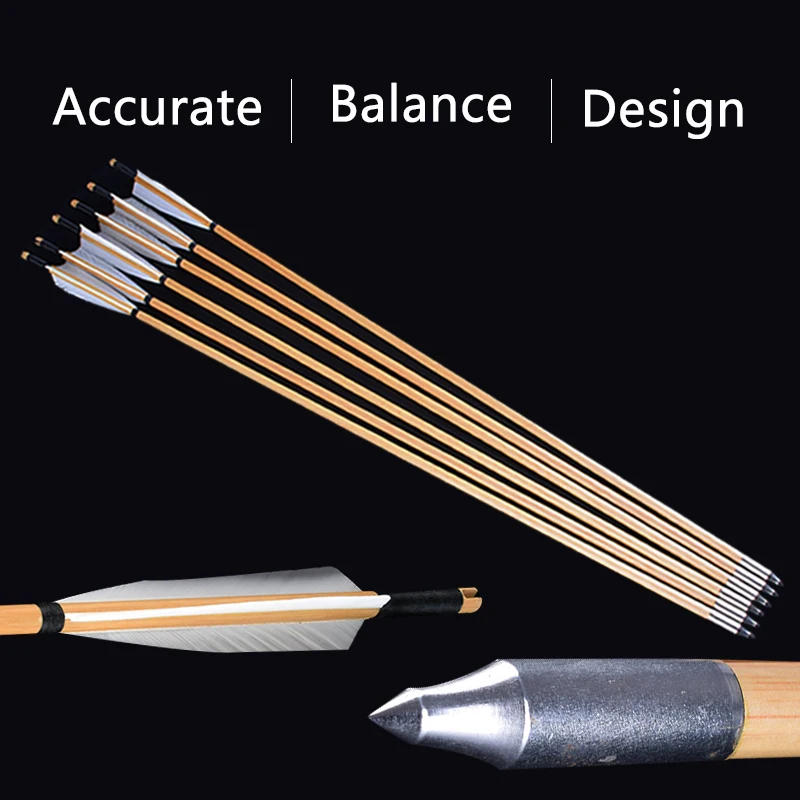 Arco compuesto de 30 pulgadas, 6/12/24 Uds., pernos de flecha de madera blanca hechos a mano para arco largo de 25-50 libras, arco recurvo, caza con arco - imagen 5