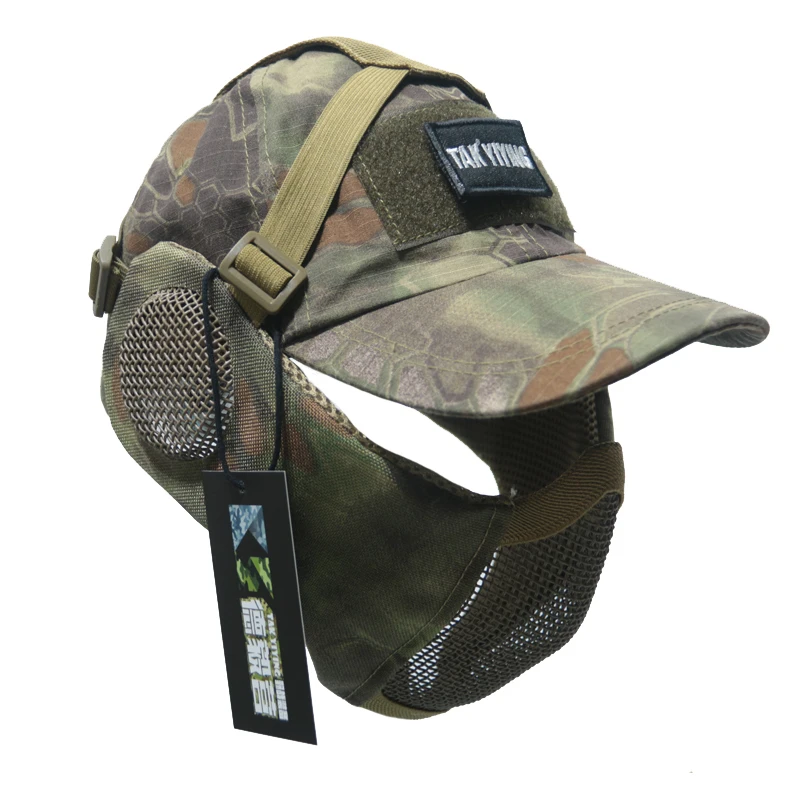 TAK YIYING máscara de malla plegable táctica de camuflaje con protección para los oídos con gorra para caza - imagen 5