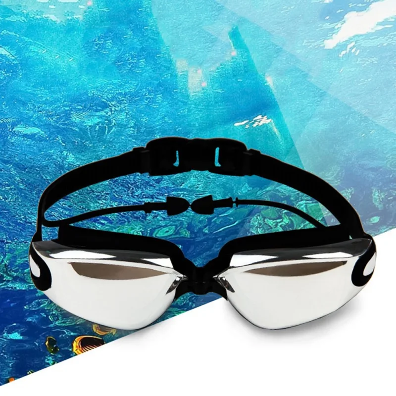 Gafas de natación antiniebla impermeables para exteriores para hombres y mujeres, montura grande con tapones para los oídos de silicona, gafas de natación, gafas para deportes acuáticos - imagen 3