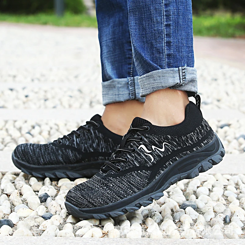 Zapatos de trabajo para mujer, puntera de acero, antigolpes, transpirables, de punto, resistentes al desgaste, antideslizantes, zapatos de seguridad informales a la moda - imagen 2