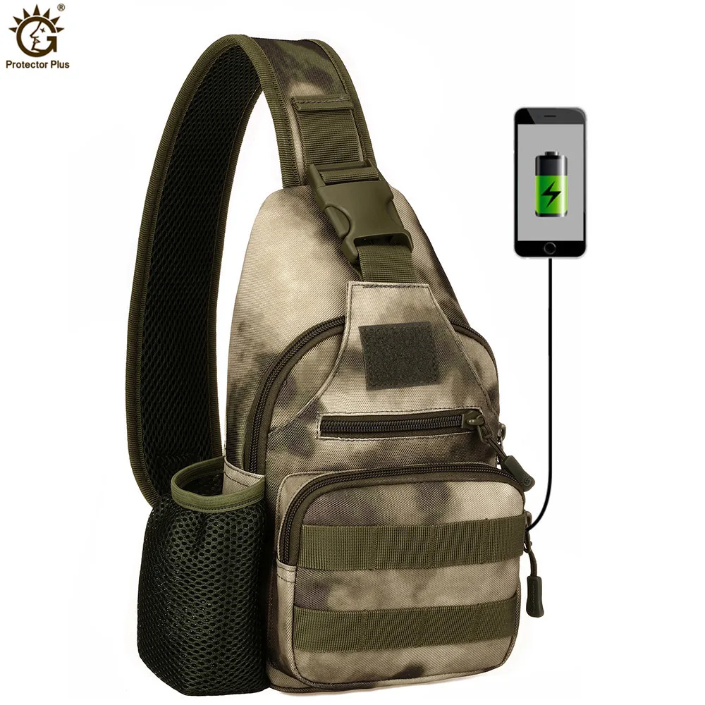 Bolsa de pecho táctica para senderismo, funda para botella de agua, bolsa de pecho para deportes de ciclismo, mochila de un solo hombro, bolsa de pecho con carga USB, Leisu - imagen 2