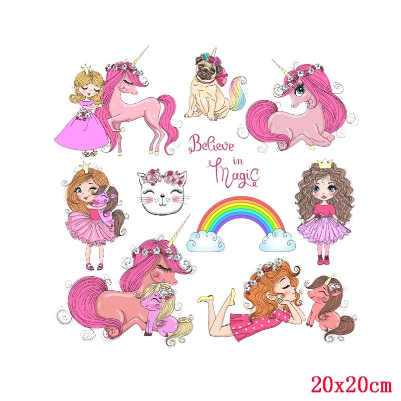 Prajna-pegatinas térmicas para planchar en la camiseta de los niños, pegatinas de dibujos animados de vinilo para transferencia de calor, parches DIY para apliques de ropa, unicornio - imagen 2