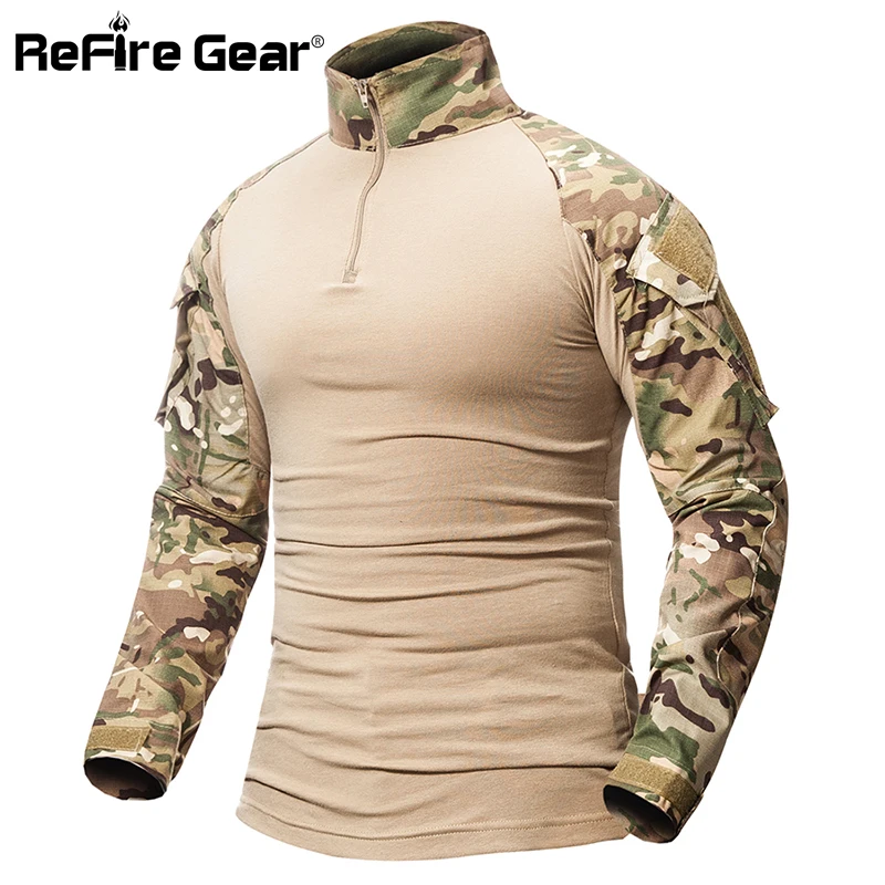 ReFire Gear-camiseta del ejército de camuflaje para hombres, camisa táctica de combate de soldados de EE. UU. Y Rusia, camisetas de manga larga de camuflaje Multicam - imagen 5