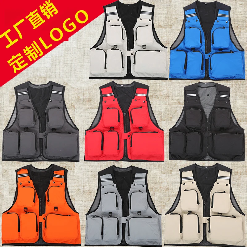 Ropa de pesca de secado rápido con múltiples bolsillos para exteriores, chaleco de malla de caza para hombre, chaleco de fotografía con logotipo personalizado, chaleco de ocio - imagen 3