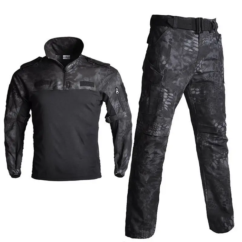 Uniforme militar de manga larga, traje de combate de camuflaje, Airsoft, paintball, conjunto de ropa, camisas y pantalones, color negro, jungla - imagen 3