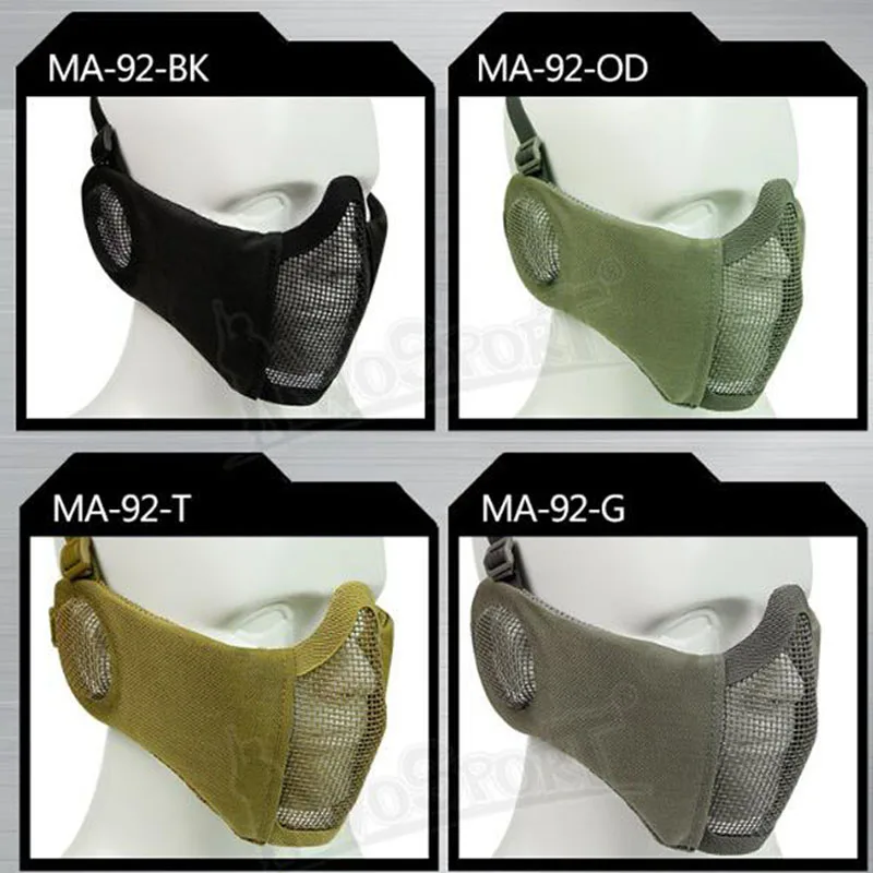 Protección ciclismo táctico caza máscara Metal acero malla media cara inferior Ma-sk con oreja - imagen 3