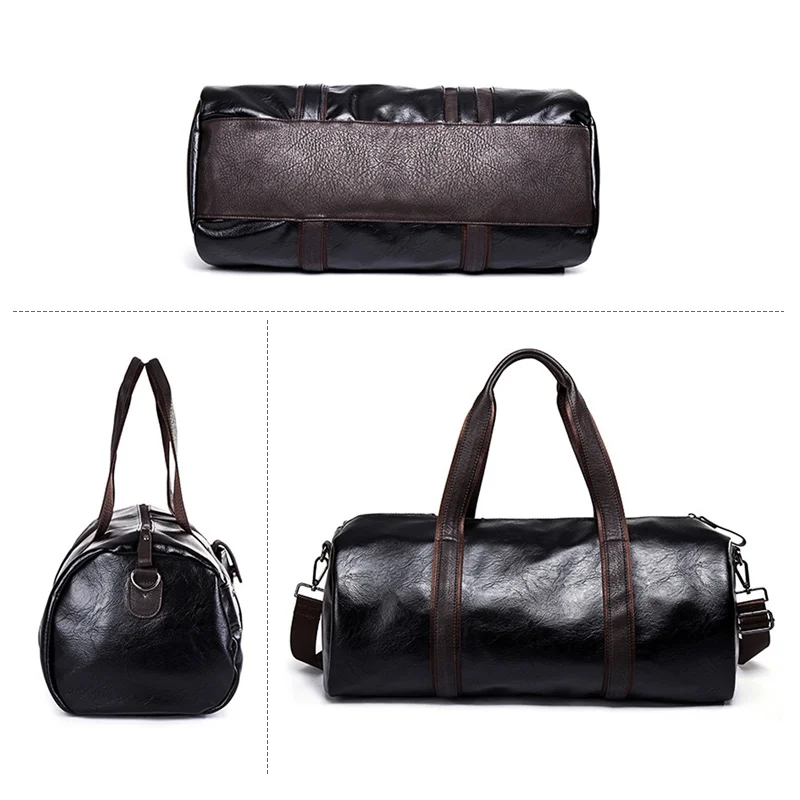 Bolsa deportiva de cuero Pu para hombre, bolso de mano negro suave para Yoga, deporte, Fitness, hombro, equipaje de viaje, fin de semana, diario - imagen 5