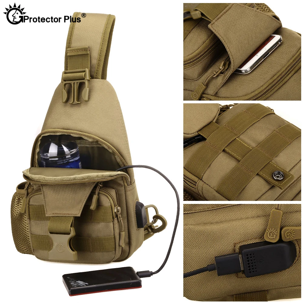 PROTECTOR PLUS-Bolso de pecho táctico con carga USB para exteriores, bolso de hombro tipo bandolera de camuflaje para hombre, viaje, Camping y ciclismo - imagen 4