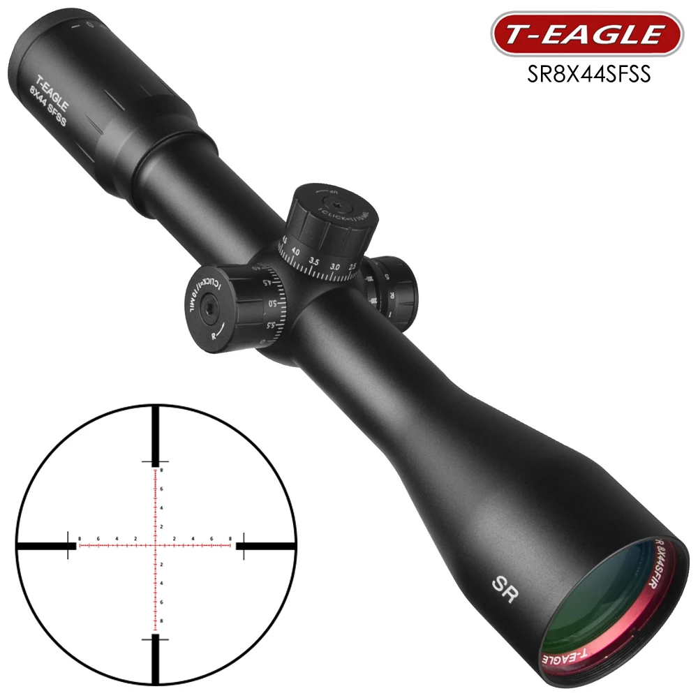Mira óptica T-Eagle SR 8X44 SFSS, retícula grabada de vidrio rojo iluminada con bloqueo de viento, reinicio de mira de Rifle táctica, nuevo - imagen 3