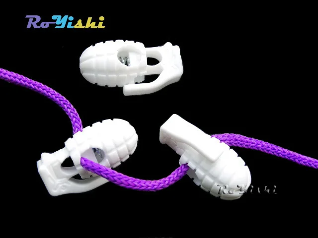 Tope de bloqueo de cordón para Paracord, plástico, granada de mano, estilo palanca, blanco, 100 unids/lote por paquete - imagen 2