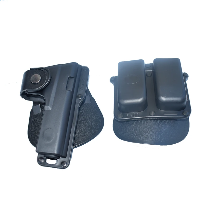 Funda de pistola táctica compatible con Glock 17/22/23 W/Retención de correa de cuero con doble cargador 6900 - imagen 2