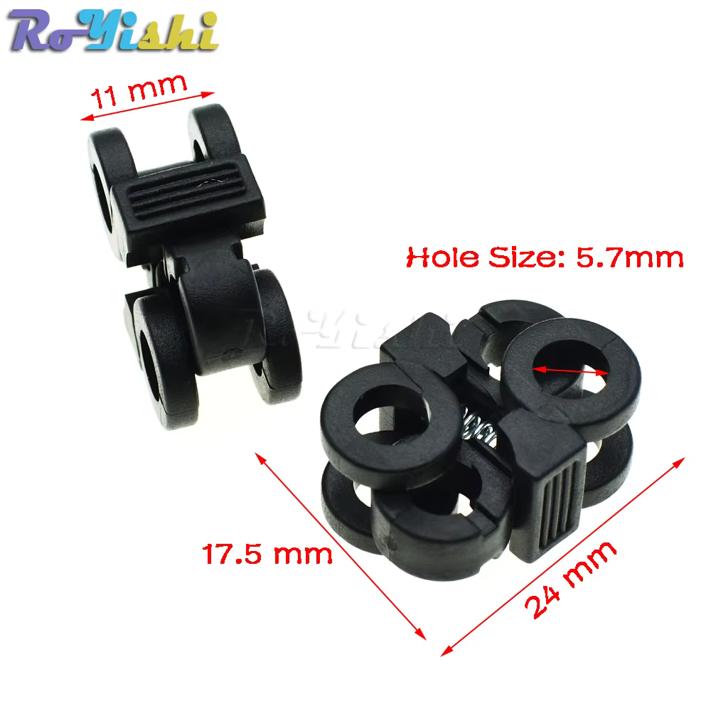 Hebillas de plástico para cordones, 2 agujeros, 5,7mm, color negro, 20 unids/paquete - imagen 2