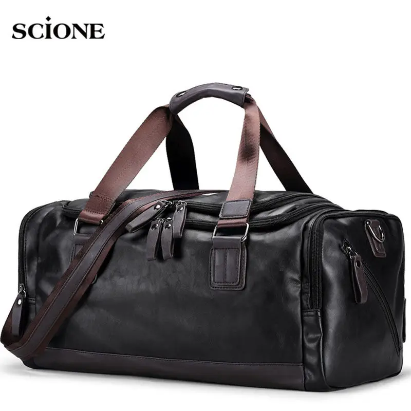 Bolsa de gimnasio de cuero PU para hombre, bolsas deportivas, bolsa de viaje para equipaje, bolso de mano para hombre, Fitness, viaje, bolsos de hombro XA109WA - imagen 2