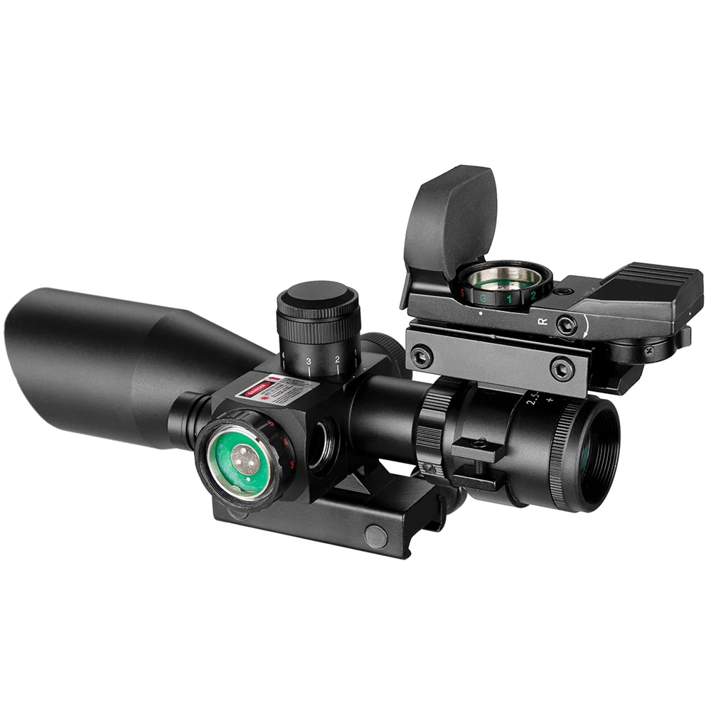 Mira telescópica para Rifle táctica R, mira telescópica iluminada para caza con láser + traje combinado de punto rojo reflejo, buena calidad, 2,5-10x40 - imagen 3
