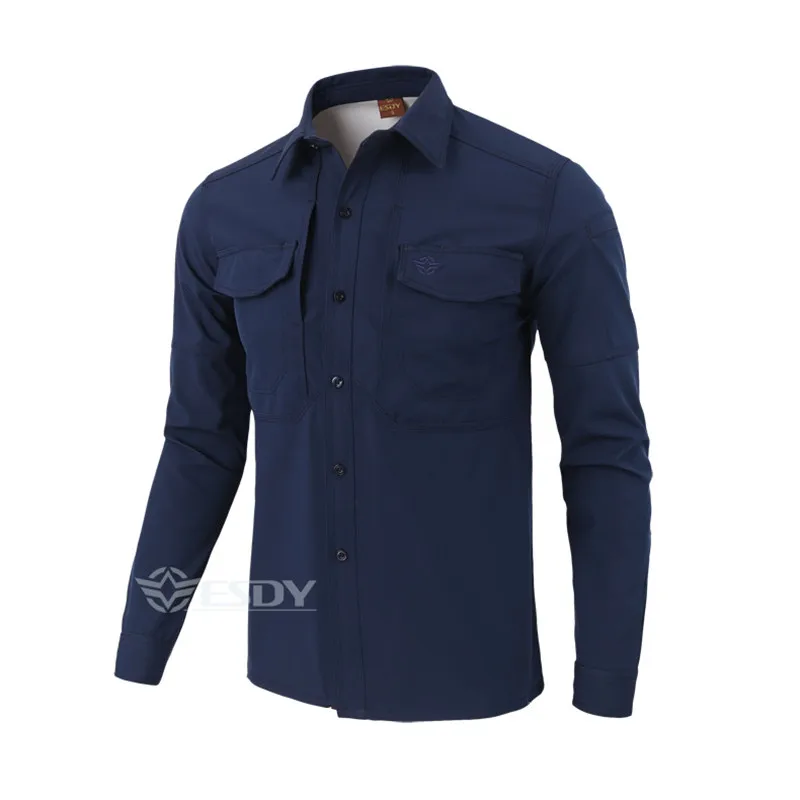Camisa táctica militar para hombre, camisa de manga larga, gruesa, cálida, de lana, informal, de Color sólido, para trabajo y exteriores, primavera y otoño - imagen 2