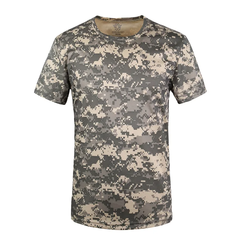 Camiseta deportiva de secado rápido transpirable de manga corta de verano para hombre, camisas de entrenamiento militar táctico de camuflaje de poliéster suave - imagen 3