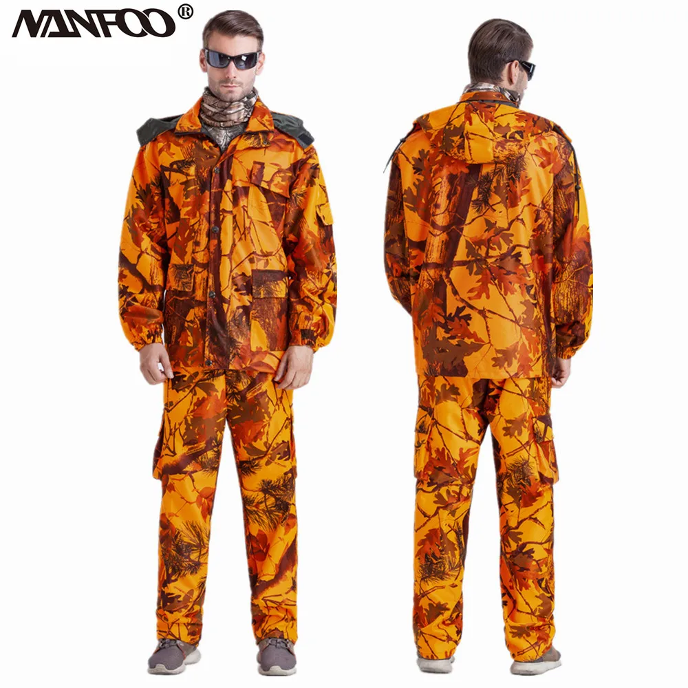 Traje de pesca de caza de camuflaje de Hojas de arce para hombre al aire libre impermeable primavera otoño traje Ghillie chaqueta con capucha desmontable pantalones - imagen 2