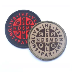 Parche de cruz de San Benito bronce quemado católico St. Parches bordados 3D pegatinas para ropa mochila