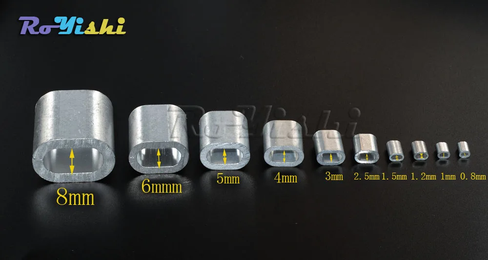 Manguito de crimpado de Cable de aluminio, tope de férula para enganche de cuerda de alambre, ajuste de barril de trampa de Swage, 100 unids/lote por paquete - imagen 4